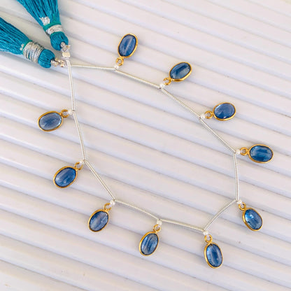 10 Pieces Natural Blue Kyanite Oval Bezel Connector | Faceted 6x8mm