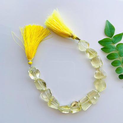 Natural Lemon Quartz Faceted tumble Gemstone beads Size 14x15mm to 16x15mm Lemon Quartz Nugget Shape Beads Center Drill Tumble Beads.
