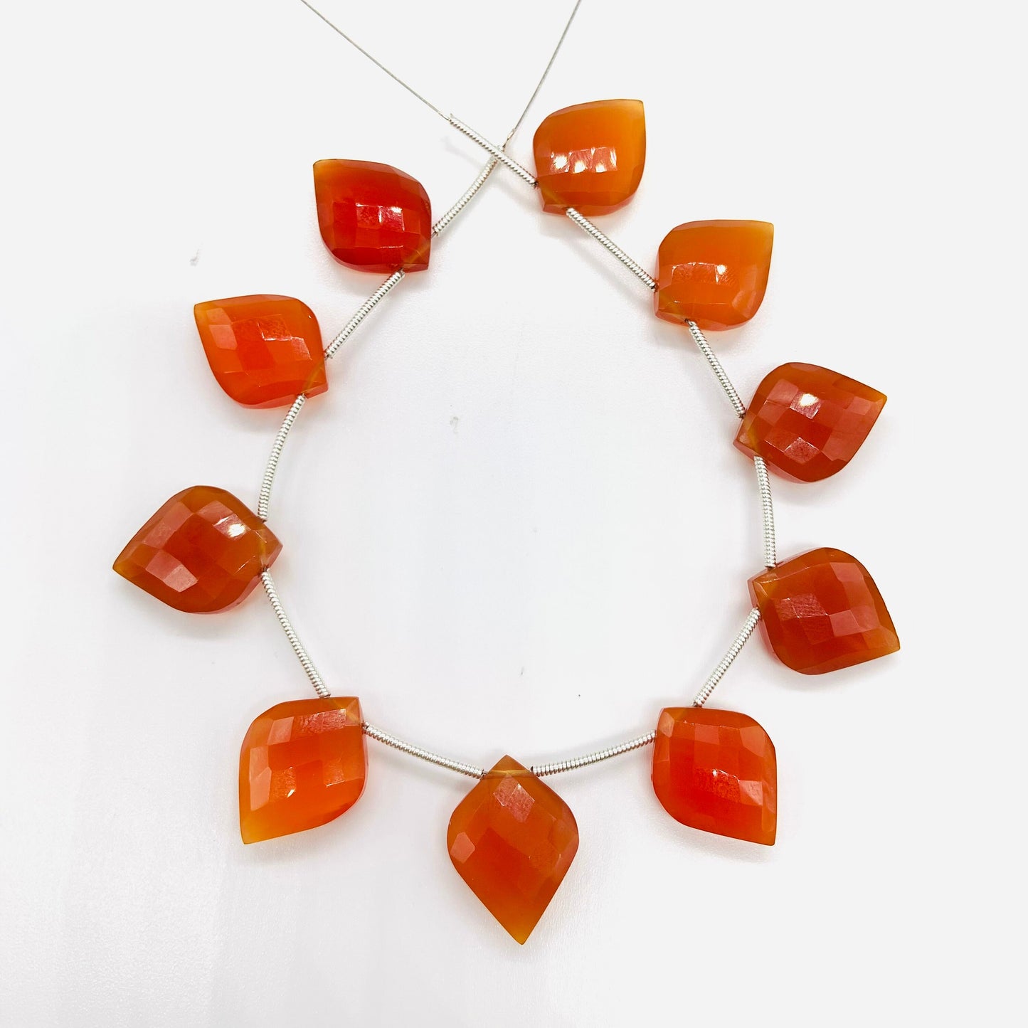 10 pcs Carnelian Carved Faceted Briolette Beads – Side Drill Gemstone Beads