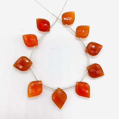 10 pcs Carnelian Carved Faceted Briolette Beads – Side Drill Gemstone Beads