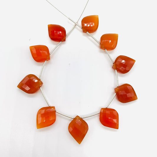 10 pcs Carnelian Carved Faceted Briolette Beads – Side Drill Gemstone Beads