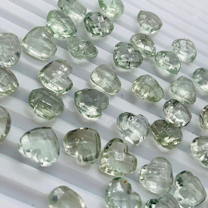 Natural Green Amethyst Hand Carved Heart Shape Loose Gemstone Beads , Carved Heart Shape Gemstone Briolette's ,Loose Beads , 10mm BBI333