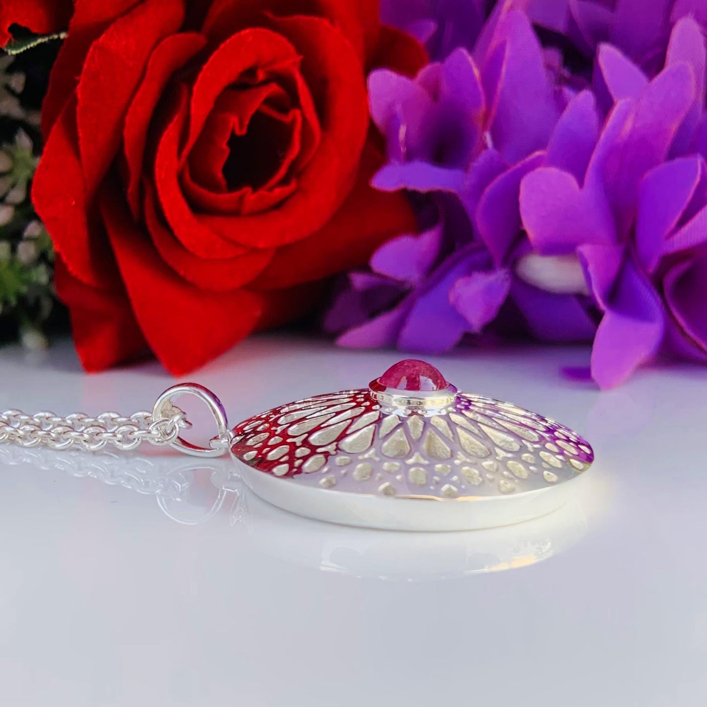 Chakra Round Tourmaline Filigree Silver Necklace