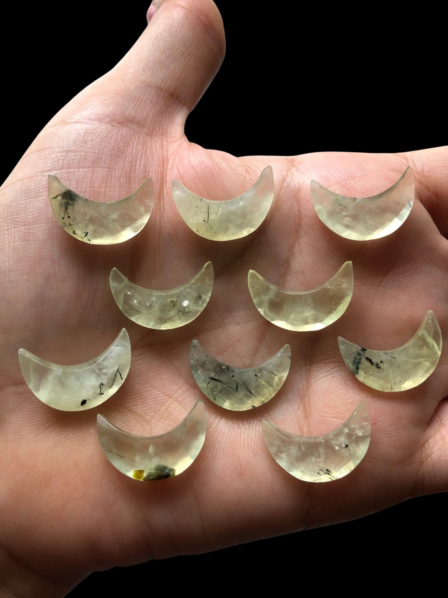 Natural Prehnite Crescent Moon Gemstone 7x16mm