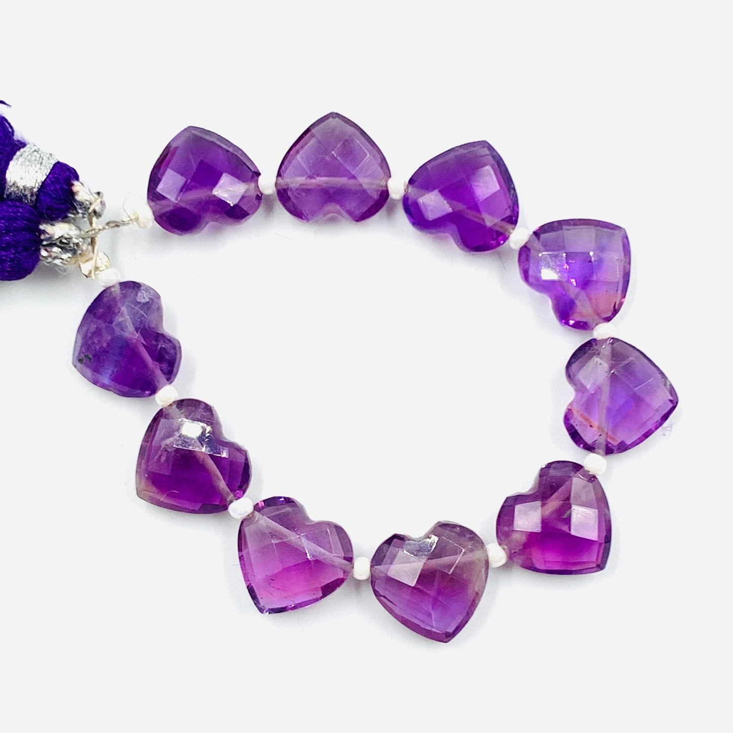 Natural Amethyst Faceted Carved Heart Gemstone Beads 4" Strand