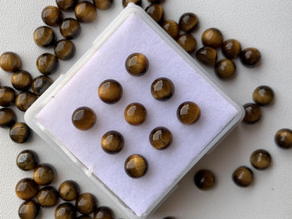 Natural Tiger Eye Smooth Round Gemstone Cabochon, CALIBRATED Loose Stone Cab, Round Jewelry Making Cabochons Semi Precious Cabochon for ring