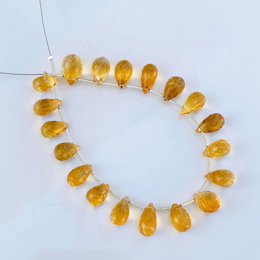 Natural Citrine Faceted Beads 5x8mm–6x9mm | Teardrop Briolette Gemstone Beads
