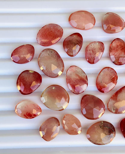 Natural Andesine Labradorite Rose Cut Slices Cabochons, Faceted Rose Cut Flat Back Loose Gemstone, Andesine Labradorite Gemstone Slices Cut