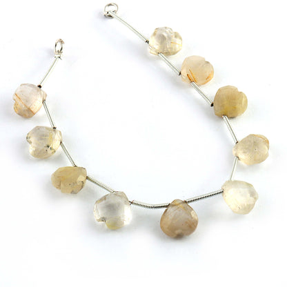 Natural Golden Rutile Faceted Heart Briolette Beads