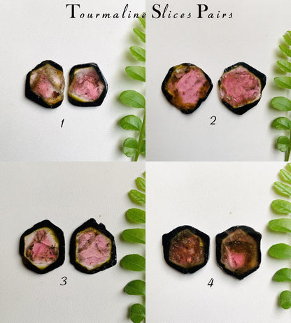 Natural Watermelon Tourmaline Pair Slices Gemstone Tourmaline Pair Gemstone, Bio color tourmaline Earring making slices Semi Precious Slices