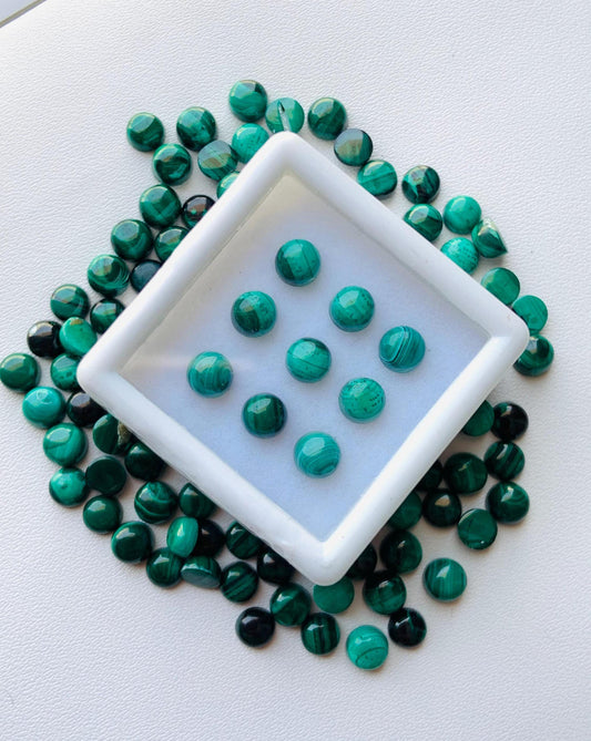 Natural Malachite Smooth Round Gemstone Cabochon, CALIBRATED Loose Stone Cab, Round Jewelry Making Cabochons Semi Precious Cabochon for ring