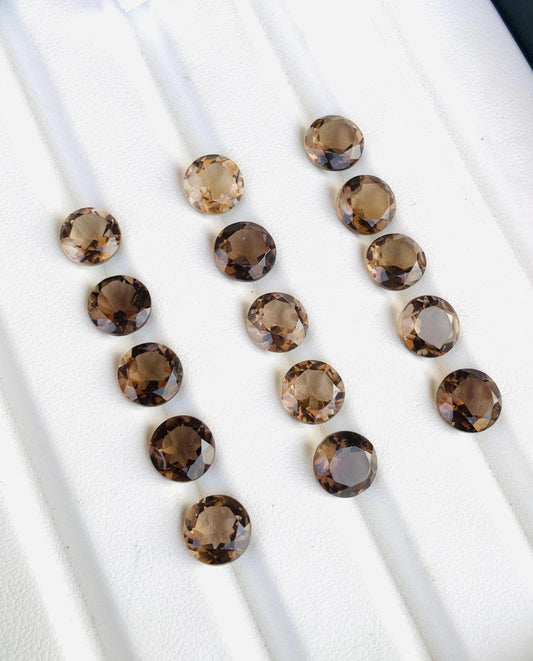 Natural Smoky Quartz Faceted Round Shape Cut Stone CALIBRATED Loose Stone Cut Round Jewelry Making Semi Precious Cut Stone for Earrings