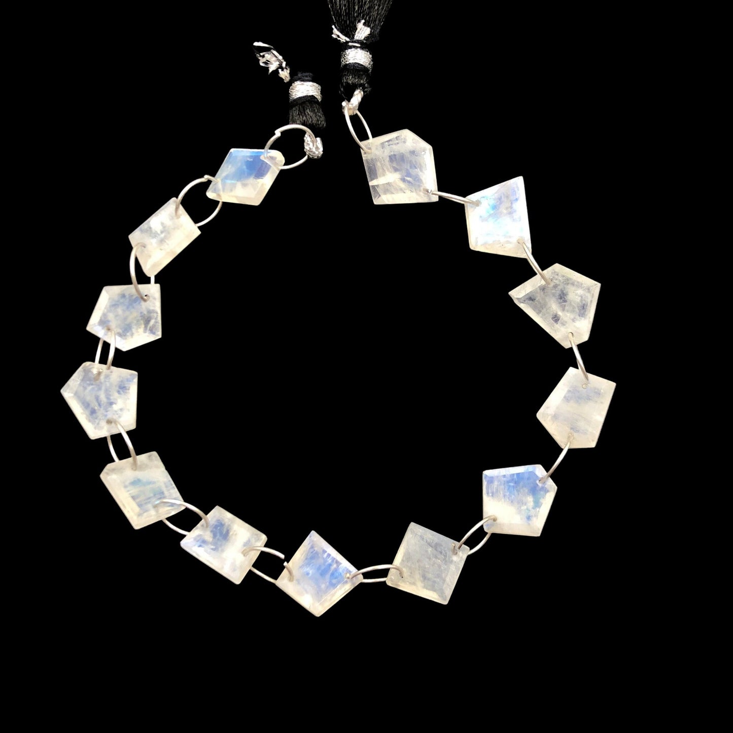 13 Pieces Natural White Rainbow Faceted Pentagon Cut Stone Beads, Double Drill Beads Strand, Blue Flash Gemstone Beads , SKU-BBI754