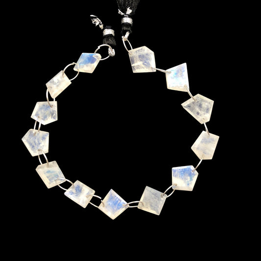 13 Pieces Natural White Rainbow Faceted Pentagon Cut Stone Beads, Double Drill Beads Strand, Blue Flash Gemstone Beads , SKU-BBI754