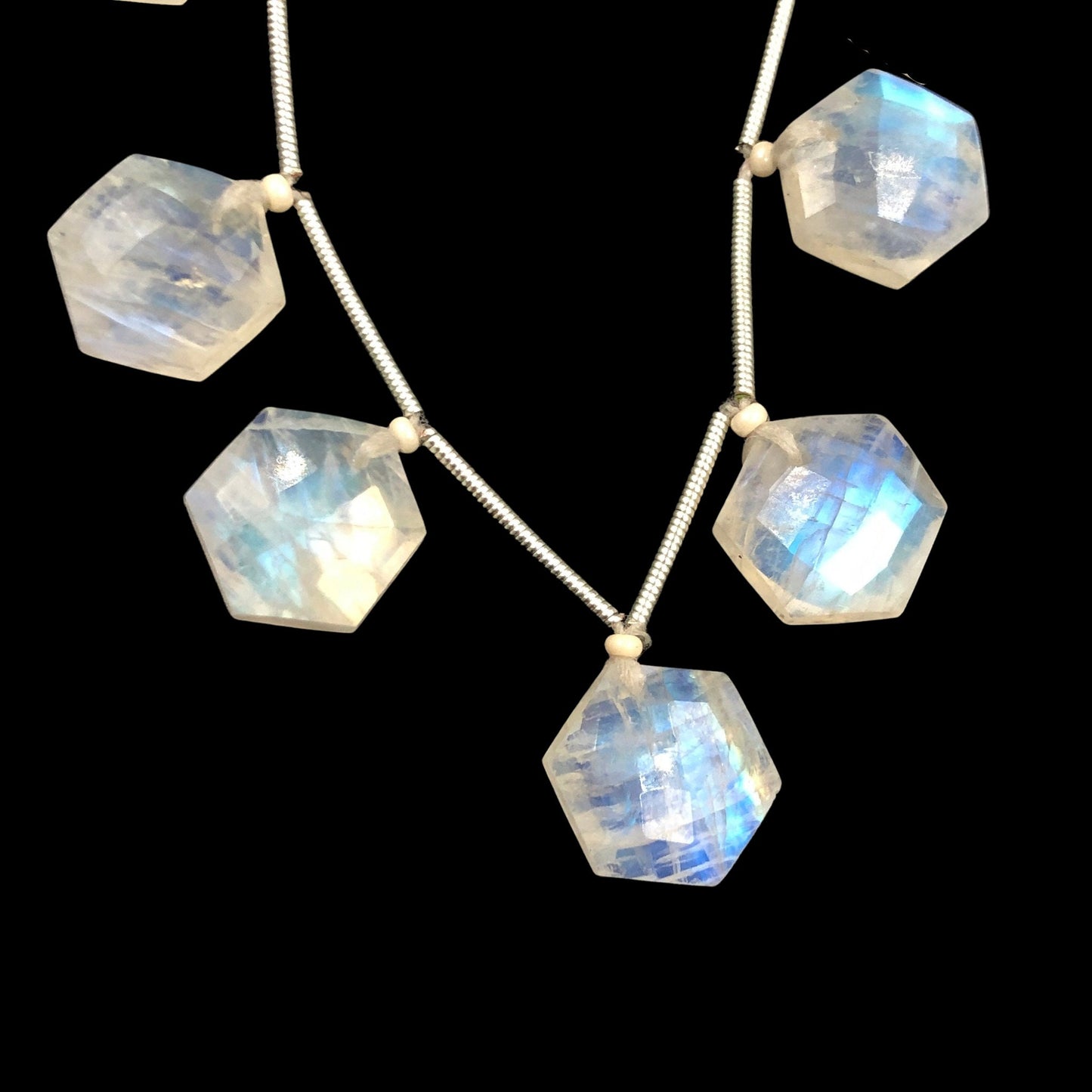 10 Pieces Natural White Rainbow Moonstone Faceted Hexagon Shape Beads , Top Face Drill , Jewelry Making Gemstone , SKU - BBI1080