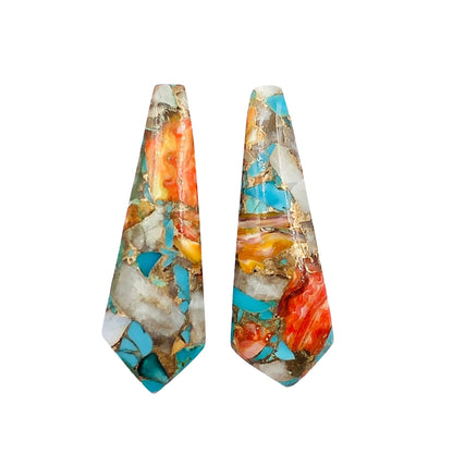 1 Pair Spiny Oyster Copper Turquoise Smooth Long Kite Shape Gemstone, Size 10x32mm, Matching Pair Briolette, Earring Making, SKU - BBI986