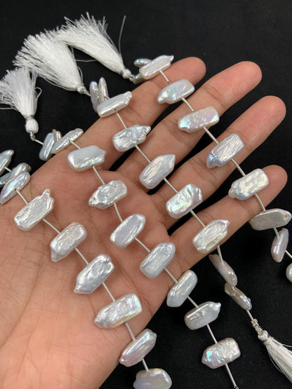 Natural Crystal White Rectangle Pearl Glass Beads Genuine Fresh water Pearl for Women's jewelry Size 10x18mm 8 Inches Wedding jewelry pearl