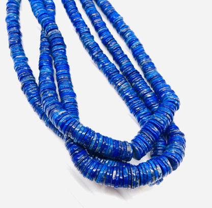 16 Inch Strand Natural Lapis Lazuli Smooth Heishi Tyre Shape Beads for Jewelry Making