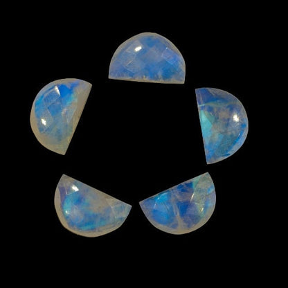 Natural White Rainbow Gemstone Beads, Faceted Half Moon "D Shape Beads, Carving Gemstone, Size 10x16 mm, Loose Beads For Jewelry, SKU-BBI207