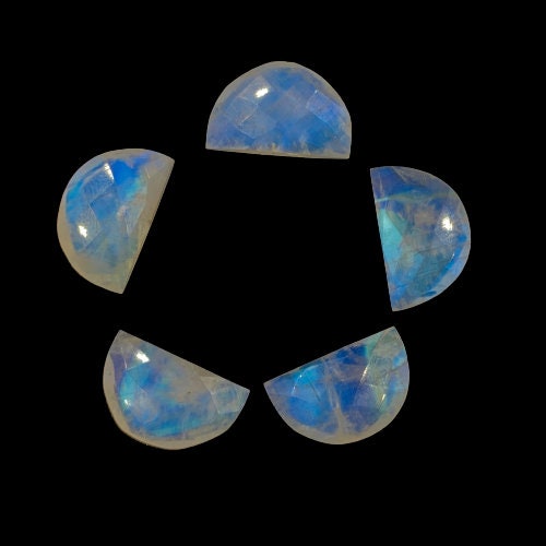 Natural White Rainbow Gemstone Beads, Faceted Half Moon "D Shape Beads, Carving Gemstone, Size 10x16 mm, Loose Beads For Jewelry, SKU-BBI207