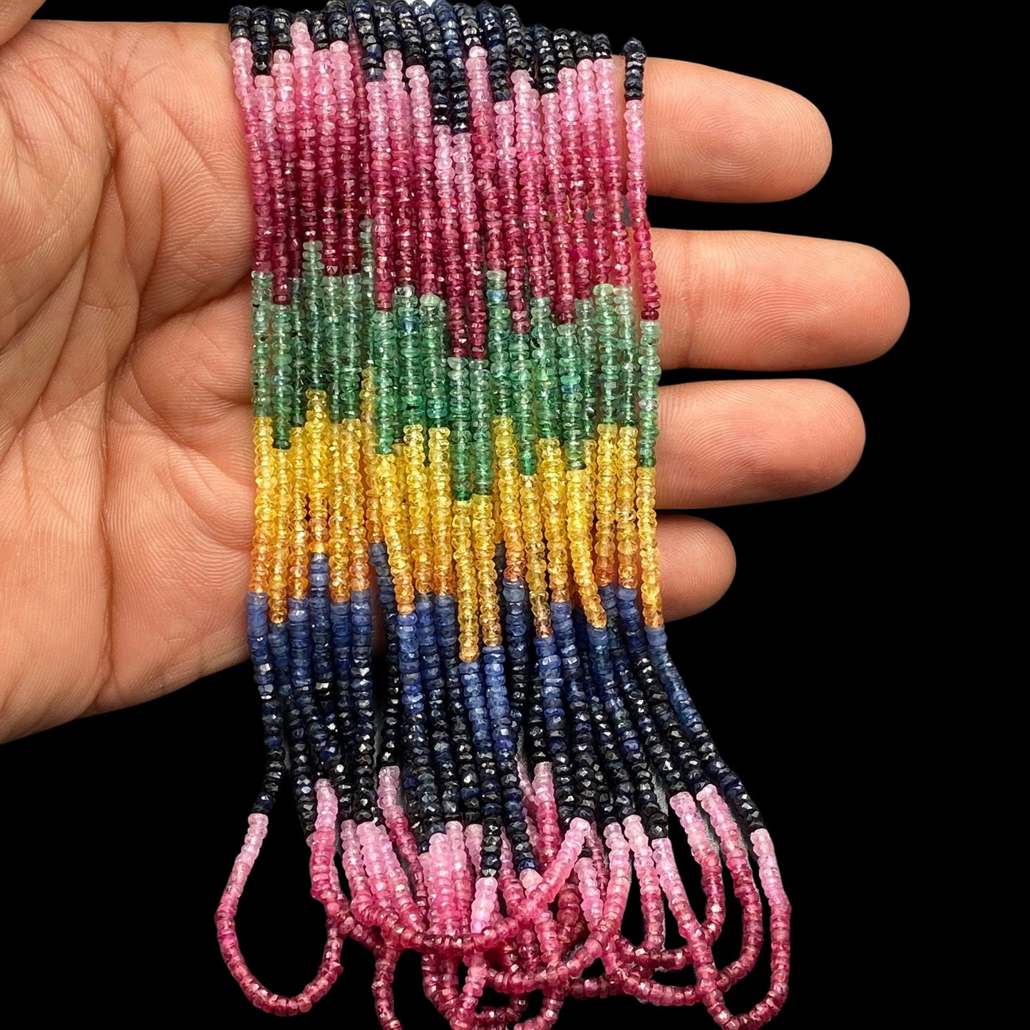 AAA+ Multi Precious Faceted Rondelle Beads – 3mm to 4mm, 15.5” Strand