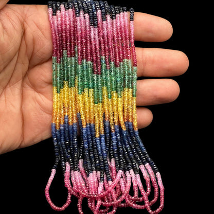AAA+ Multi Precious Faceted Rondelle Beads – 3mm to 4mm, 15.5” Strand