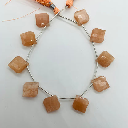 10 Pieces Natural Peach Moonstone Carved Fancy Cut Shape Gemstone Briolette Side Drill Beads Line | Faceted Gemstone Beads. BBI957