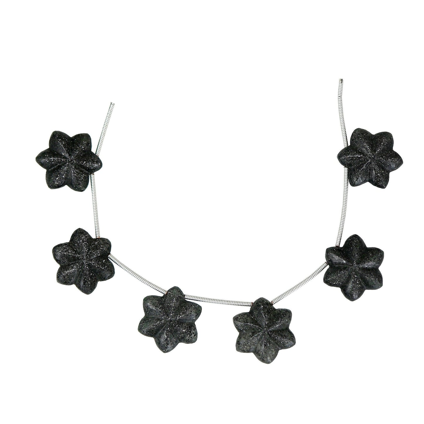 5 pc Natural Sun stone Carved Flower shape Briolette Side Drill Beads, black stone carved Briolette star shape Gemstone beads Making jewelry