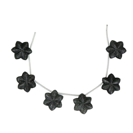 5 pc Natural Sun stone Carved Flower shape Briolette Side Drill Beads, black stone carved Briolette star shape Gemstone beads Making jewelry