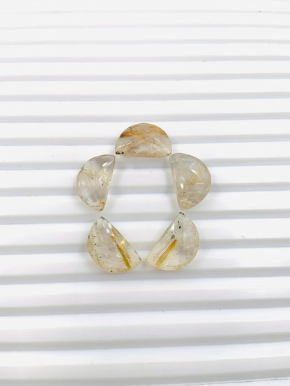 2 Pieces Natural Golden rutile gemstone, Half Moon D - shape gemstone, Earring Components natural gemstone, Half moon gemstone, size 10x16mm