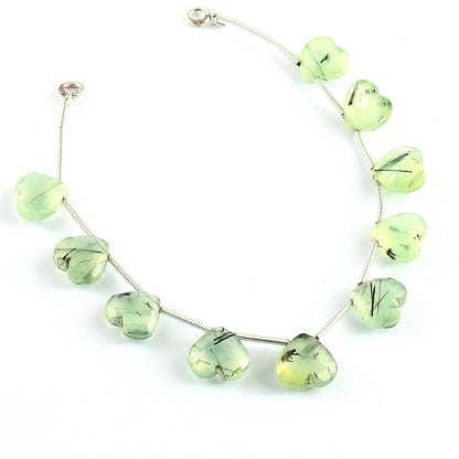 Natural Prehnite Heart Beads (10PCS) | Faceted Briolette Gemstone