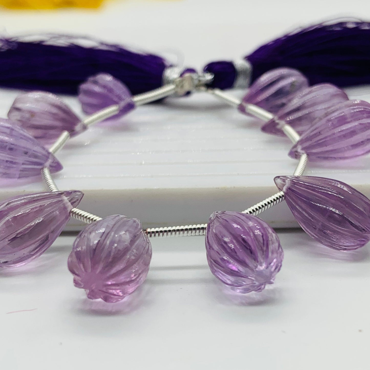 Natural Pink Amethyst Carved Drops Beads - Faceted Gemstone 10 Pcs