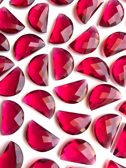 2 Red Hydro Quartz Gemstone, Faceted Half Moon Briolette (10mmx16mm)