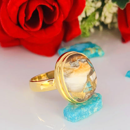 Oyster Turquoise Ring ~ 18k Gold Statement Ring ~ Oval Shape Stone ~ vermeil Gold Ring ~ Ring For Her ~ Chunky Ring ~ R-0084
