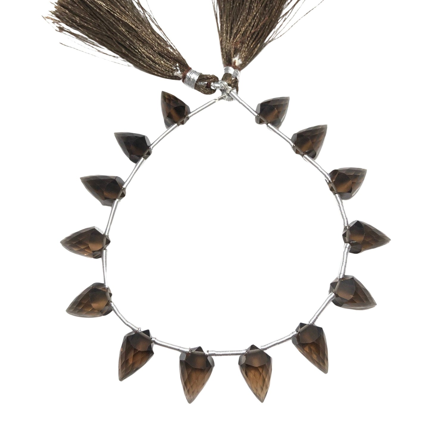 14 Pieces Natural Smoky Quartz Faceted Drop Shape Gemstone Briolette, Side Drill Beads Line | Beads For Jewelry Set| SKU - BBI1043
