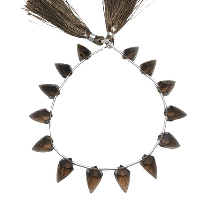 14 Pieces Natural Smoky Quartz Faceted Drop Shape Gemstone Briolette, Side Drill Beads Line | Beads For Jewelry Set| SKU - BBI1043