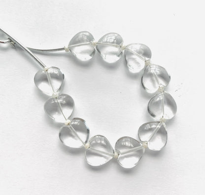 11 Pcs Natural Crystal Quartz Smooth Heart Shape Gemstone Briolette Beads | Beads For Jewelry | Wholesale Gemstone Beads, 10mm BBI340