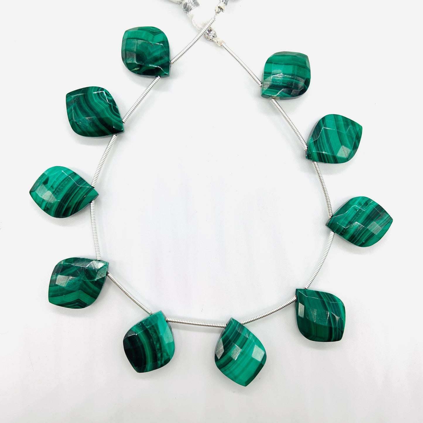 Natural Malachite Fancy Cut Briolette Beads – 10pcs Faceted Side Drill Gemstones