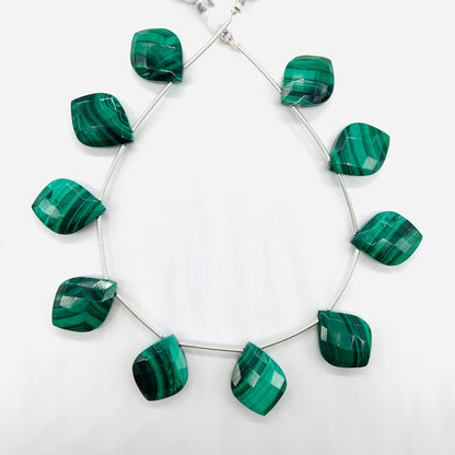 Natural Malachite Fancy Cut Briolette Beads – 10pcs Faceted Side Drill Gemstones