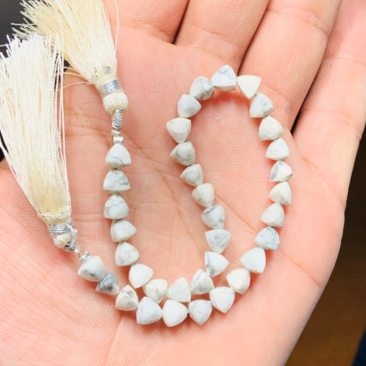 Natural Howlite Faceted Briolette Trillion Shape gemstone beads, Straight Drilled, 8 Inches Strand, Size 6mm BBI959