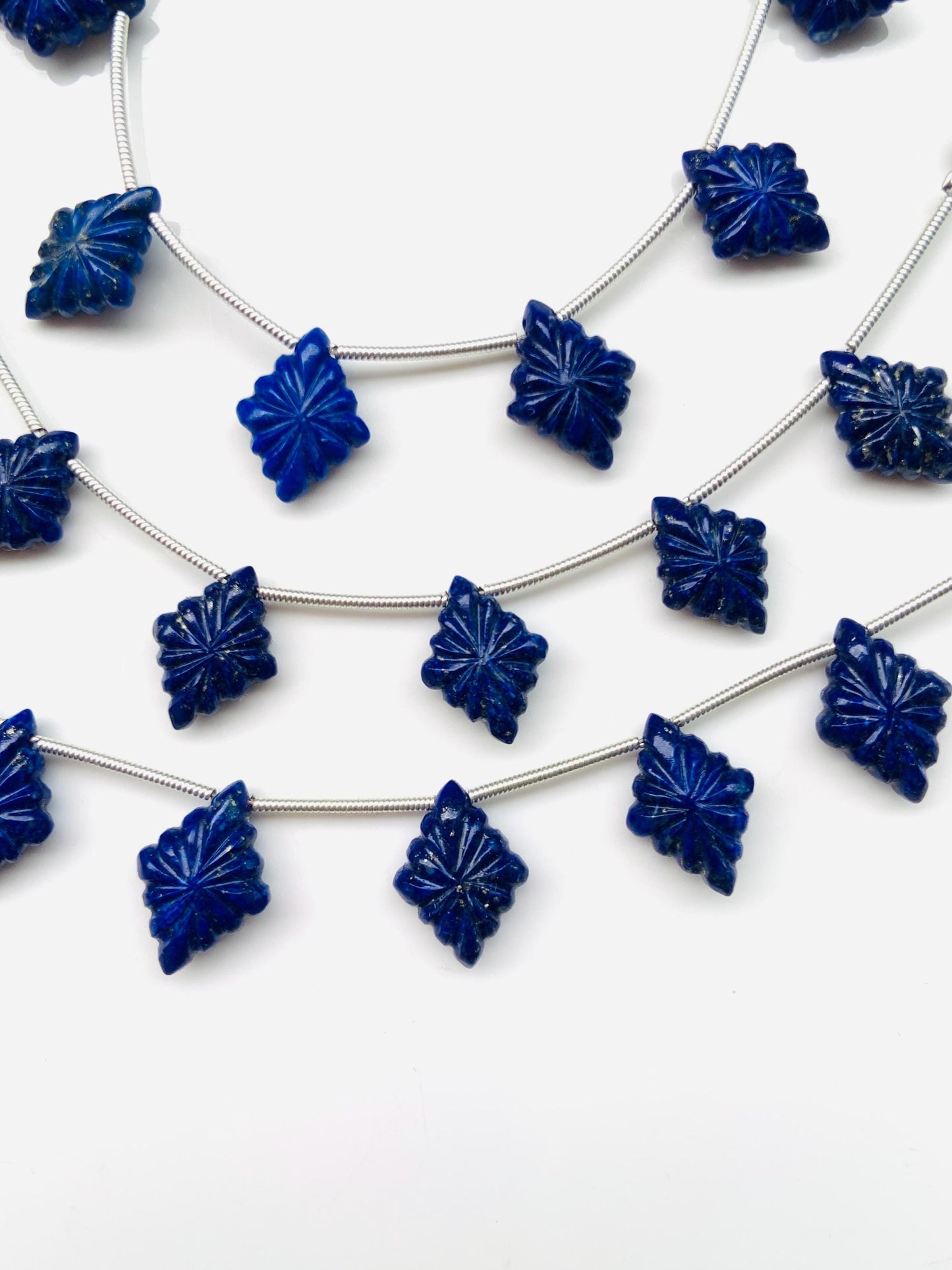 Natural Lapis Lazuli Slot Carved Lozenge Briolette Beads 11x15mm Side Drill Gemstone 10pcs