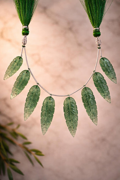 10 Pieces Natural Green Strawberry Leaf Shape Carved Gemstone Beads Briolette, Green Strawberry Gemstone for Jewelry Making Size 30x10x4mm