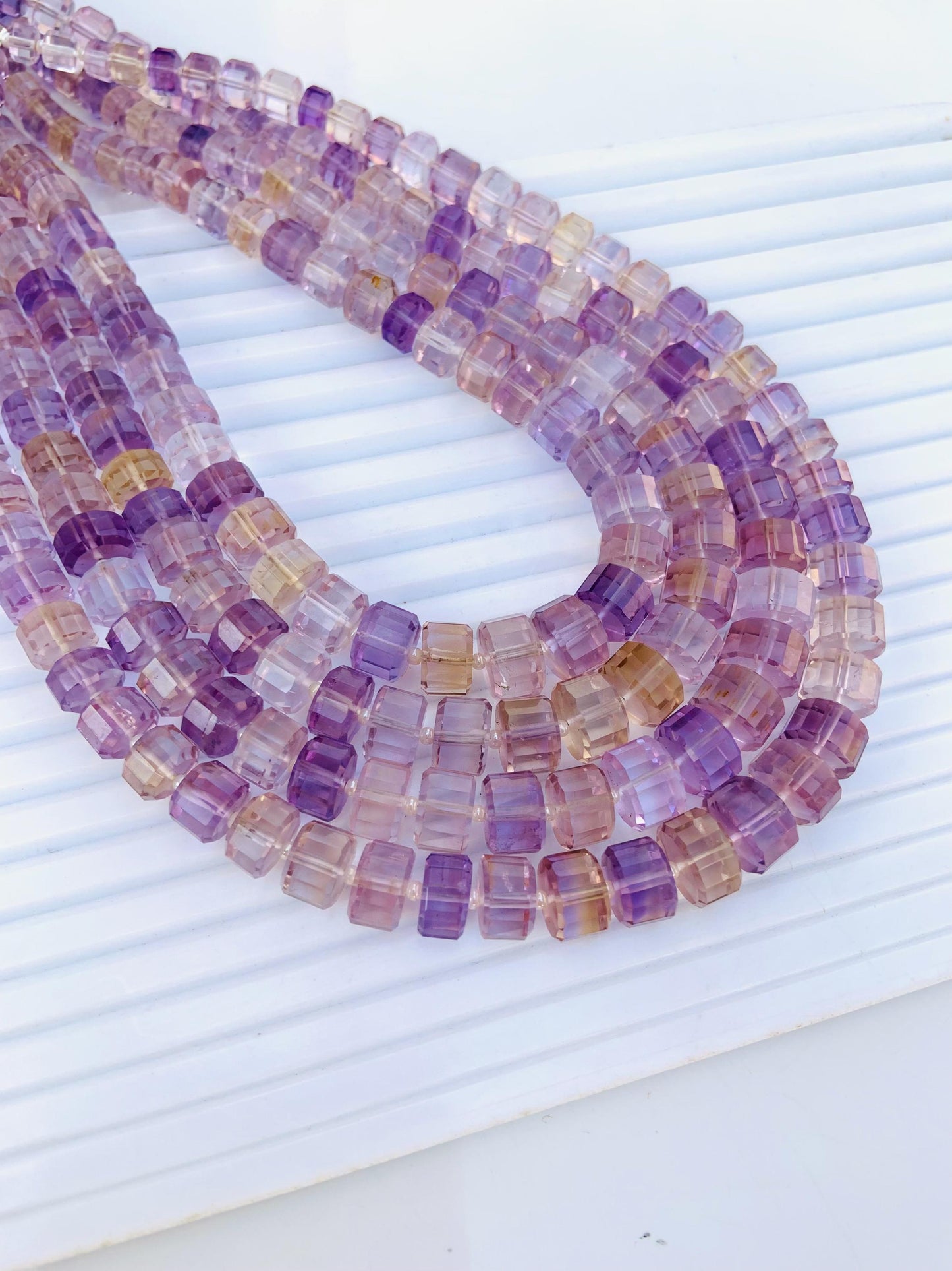 Natural Ametrine Faceted Tyre Gemstone Beads 15" Strand
