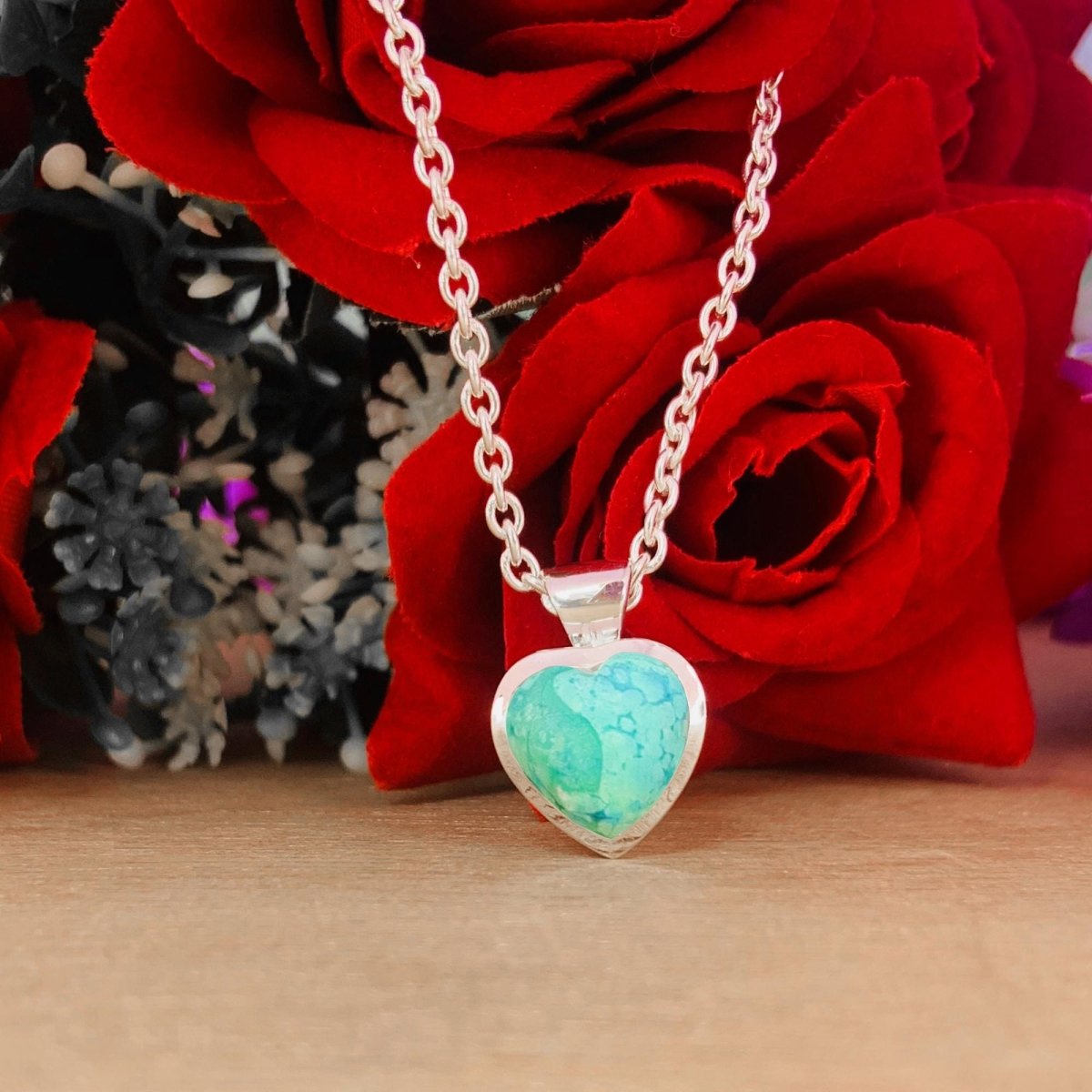 Genuine Turquoise Heart Necklace – Sterling Silver Pendant, Gift for Her - BeadsBoatInc