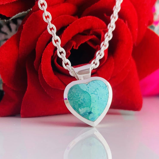 Genuine Turquoise Heart Necklace – Sterling Silver Pendant, Gift for Her - BeadsBoatInc