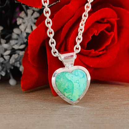 Genuine Turquoise Heart Necklace – Sterling Silver Pendant, Gift for Her - BeadsBoatInc