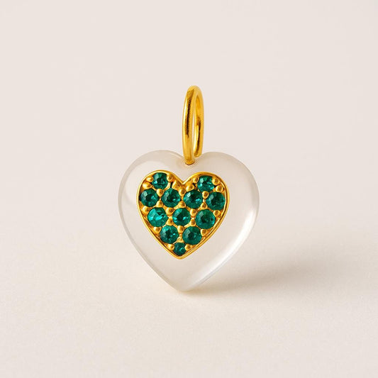 Gold Frosted Heart Pendant with Green CZ Stone | Crystal Charm Necklace for Her - BeadsBoatInc