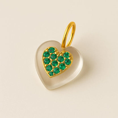 Gold Frosted Heart Pendant with Green CZ Stone | Crystal Charm Necklace for Her - BeadsBoatInc