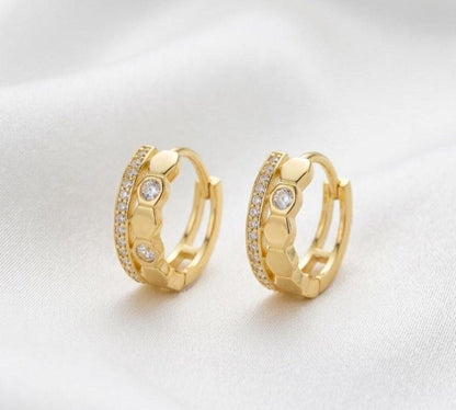 Gold Plated 925 Sterling Silver CZ Hoop, Geometric Cubic Zirconia Earrings - BeadsBoatInc