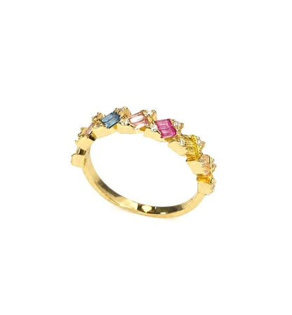 Gold Plated Baguette CZ Ring, Sterling Silver Cubic Zircon Stackable Ring - BeadsBoatInc